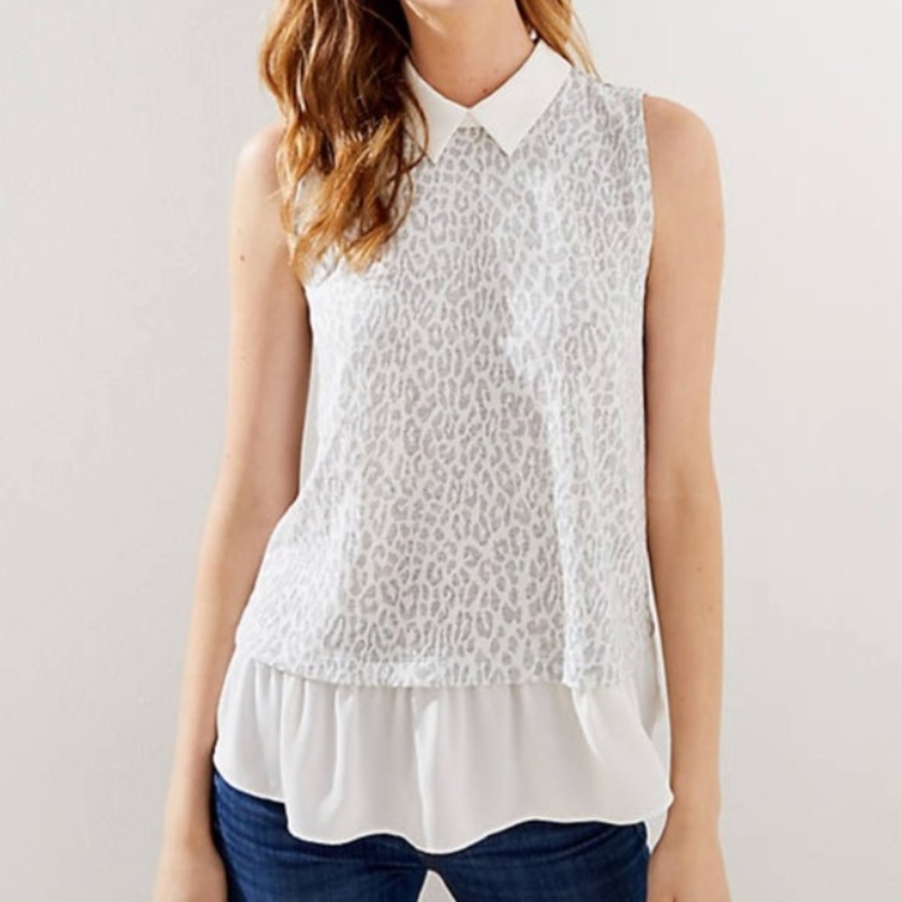 NWOT LOFT leopard layered mixed media knit top